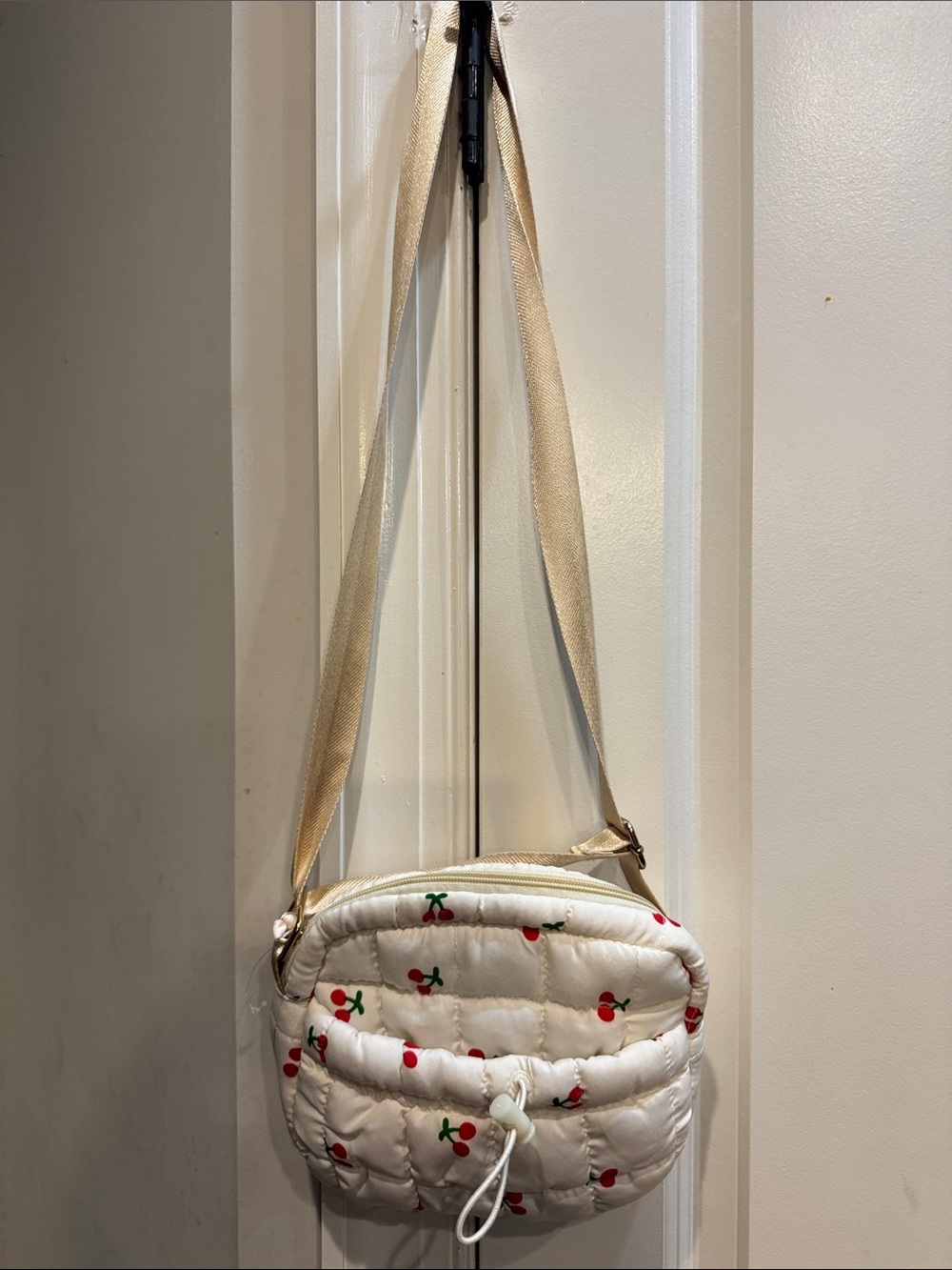 Women’s Cream Quilted Cherry Crossbody Bag